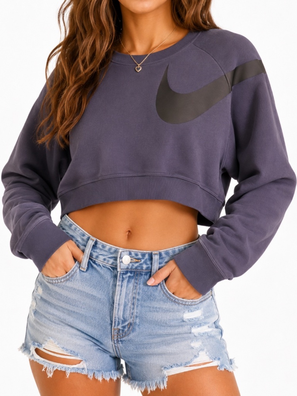 Nike Dri-FIT Blue Cropped Sweatshirt Medium - Picture 2 of 6